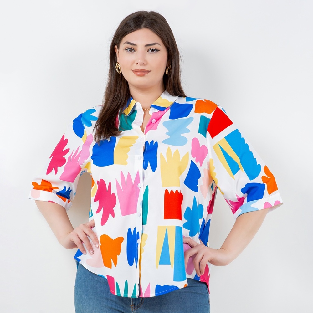 B-10003-8，Print top，Plus Size ，Curve Size，Brand new